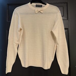 STRAVEN 100% Wool Ivory Sweater Bow Neck Size EU40 Small Made in England NEW